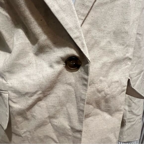 NWT Topshop oversized linen blazer with exposed stripe lining in ecru size US 8 - Picture 6 of 15